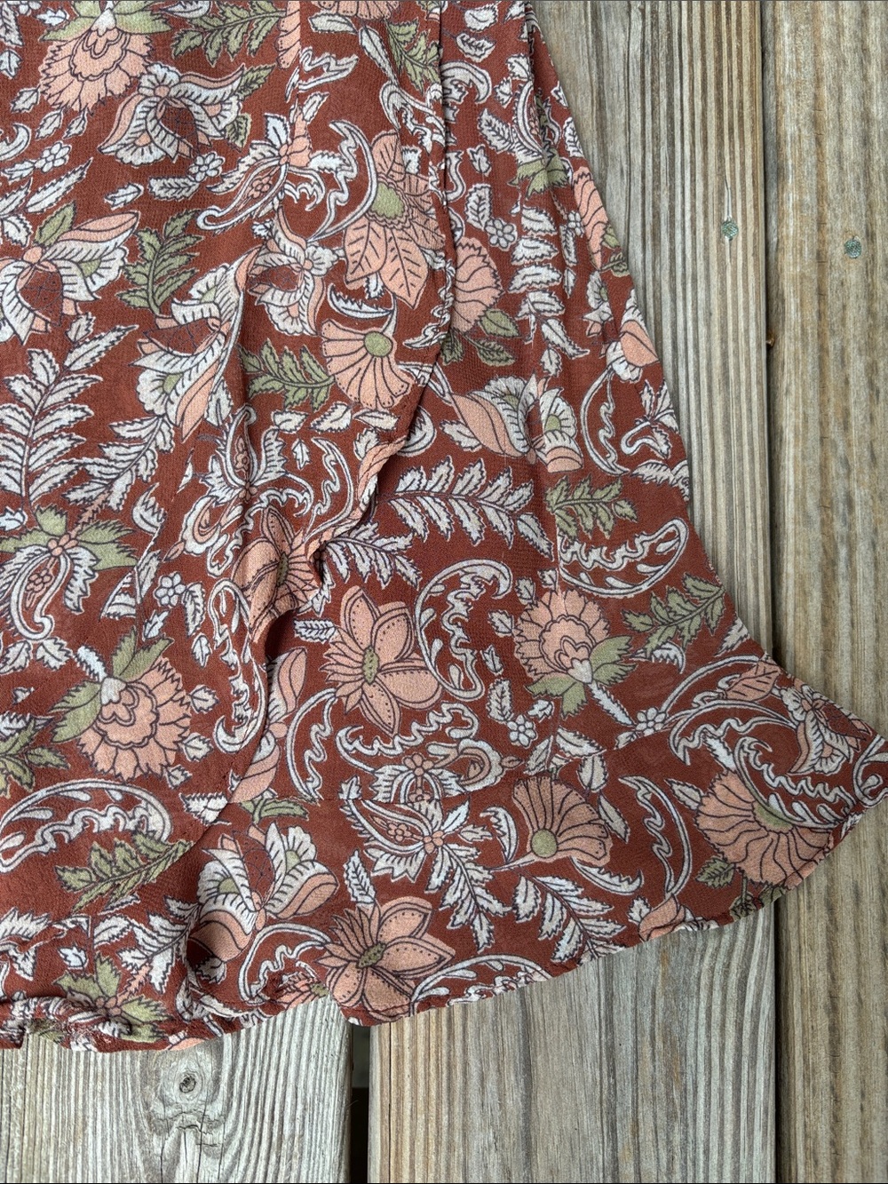ANTHROPOLOGIE | Light Brown Luca Mini Floral Paisley Boho‎ Wrap Skirt | Size S - Picture 4 of 8